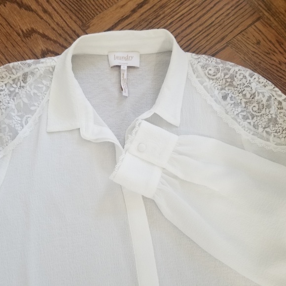 Laundry by Shelli Segal Lace Trim Sheer Blouse S - Picture 4 of 7